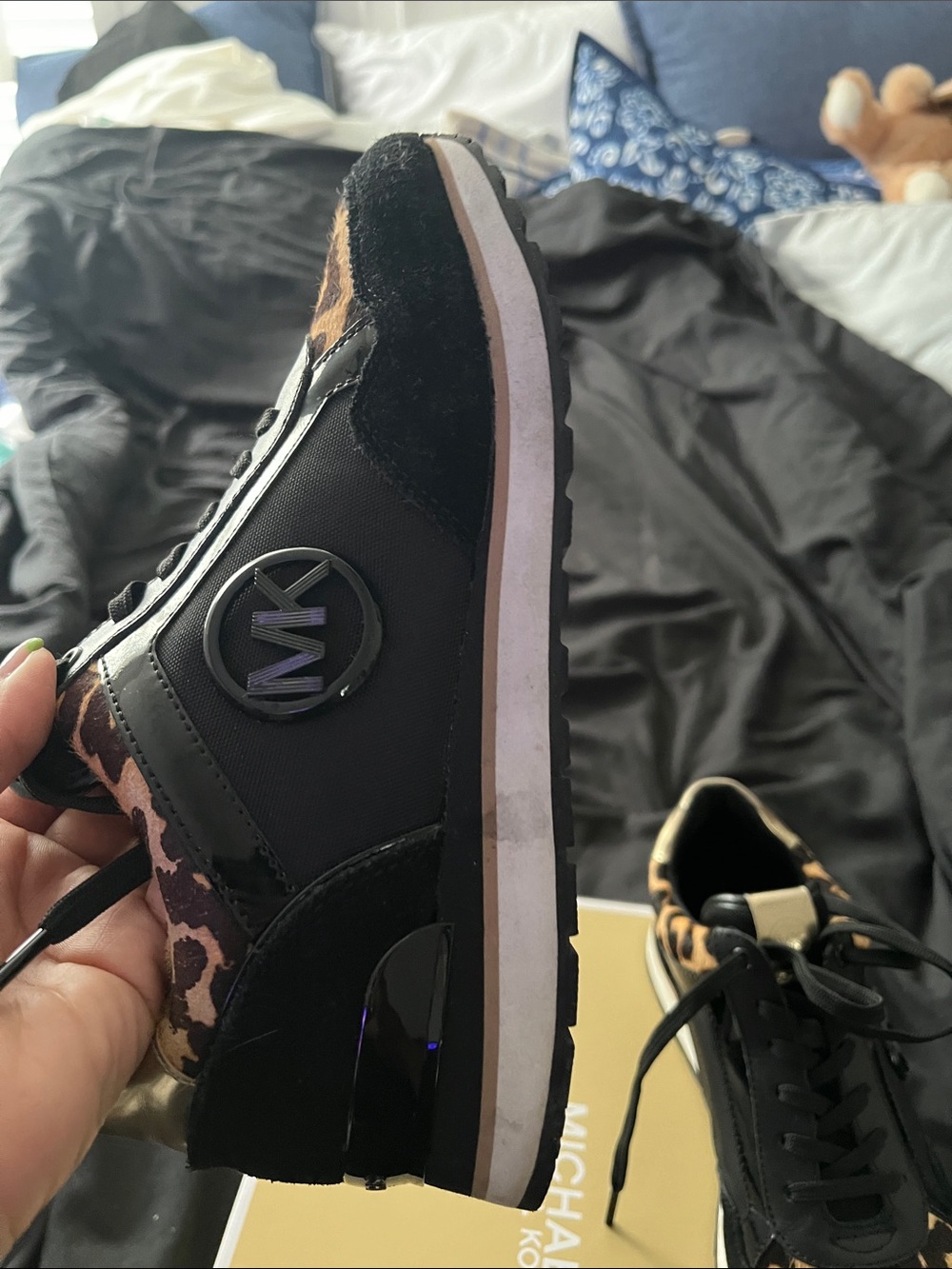 Michael Kors Black and Leopard Print Lace-Up Sneakers - Picture 4 of 7